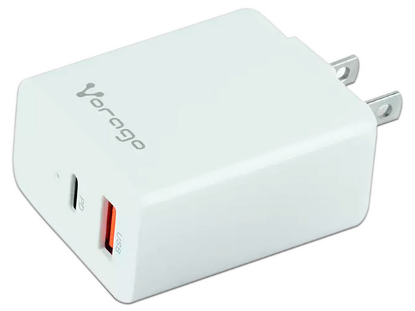 Cargador para pared Vorago Quick Charge AU-350, 3.0A, PD 20W a USB-A y USB-C, Color Blanco.