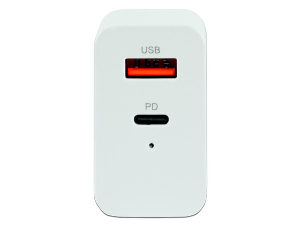Cargador para pared Vorago Quick Charge AU-350, 3.0A, PD 20W a USB-A y USB-C, Color Blanco.