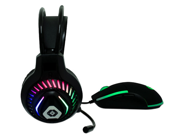 Kit Gamer Vortred Raito, Audífonos con micrófono, RGB, y Mouse Gamer hasta 4000 dpi, USB, 6 botones.