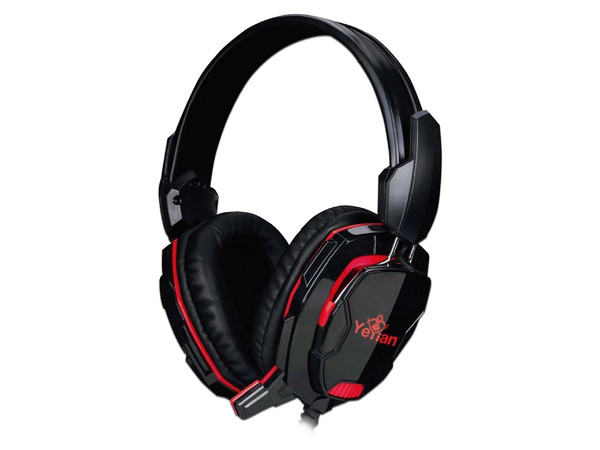 Audífonos Gamer con micrófono Yeyian Tempest serie 2000, 20Hz-20000Hz, 3.5mm. Color Negro/Rojo.