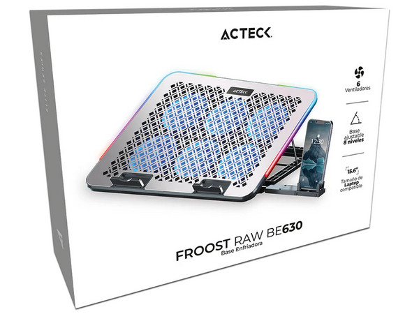 Base para Laptops Acteck Froost Raw BE630, Ventilador Integrado, 7 Niveles de Ajuste, Soporte para celular, Color Blanco.