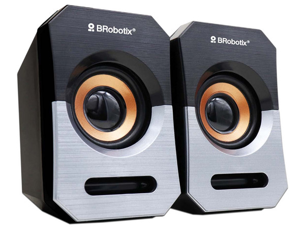 Bocinas Multimedia BRobotix, USB, 3.5mm. Color Negro/Plata