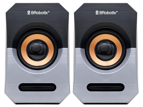 Bocinas Multimedia BRobotix, USB, 3.5mm. Color Negro/Plata