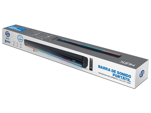 Barra de Sonido Inalámbrica Misik MSB555 de 24W PMPO, Bluetooth, HDMI, USB, Iluminación LED.