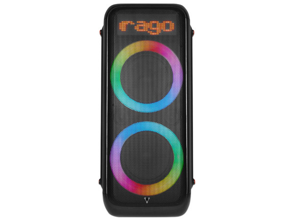 Bafle karaoke Vorago, KSP-700, doble bocina 8”, Super Bass, IPX4, entrada 3.5 mm, control remoto, USB, micrófono inalámbrico, TWS, acabado madera.