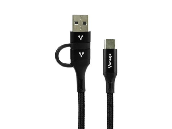 Cable Vorago CAB-126-BK, USB-C a USB 2.0 y USB-C de 1 metro. Color Negro.
