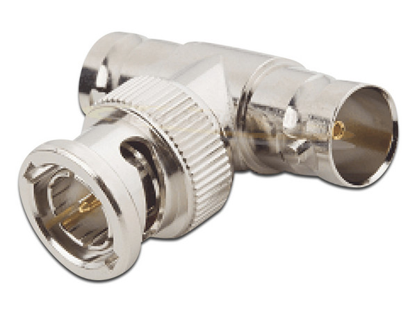 Adaptador en T RF Industries RFB-1130 de BNC (Macho) a Doble BNC (Hembra). Color Plateado