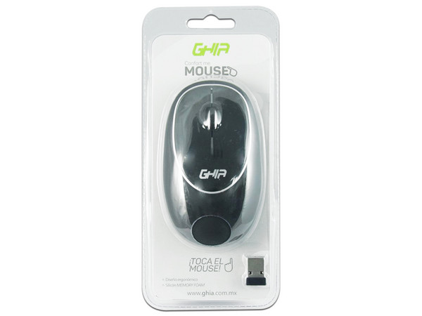 Mouse Óptico Inalámbrico GHIA GT100NN, USB. Color Negro.