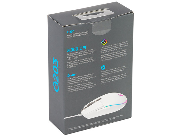 Mouse Gamer Logitech G203 RGB LIGHTSYNC, Hasta 8,000 dpi, Iluminación RGB, 6 botones, USB, Color Blanco.