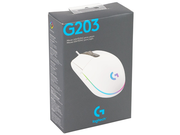 Mouse Gamer Logitech G203 RGB LIGHTSYNC, Hasta 8,000 dpi, Iluminación RGB, 6 botones, USB, Color Blanco.