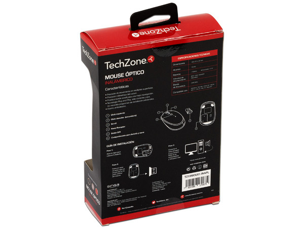 Mouse óptico inalámbrico TechZone TZ19MOU01-INA, Receptor USB. Color Plata.