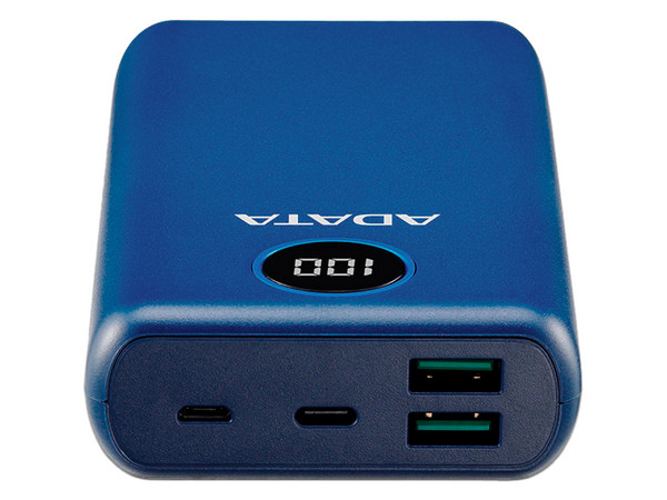 Batería Portátil Recargable ADATA P20000QCD Power Bank de 20,000mAh, con Tecnología de Carga Rápida Qualcomm 3.0, para Smartphones y Tablets. Color Azul.