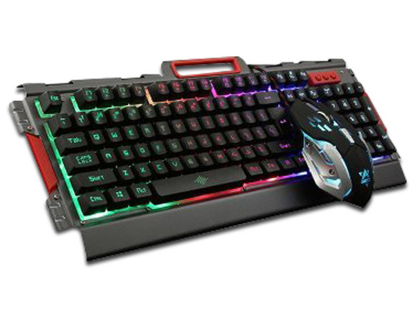 Teclado y Mouse gamer BRobotix 188533-2, USB, retroiluminación multicolor, Color Negro.