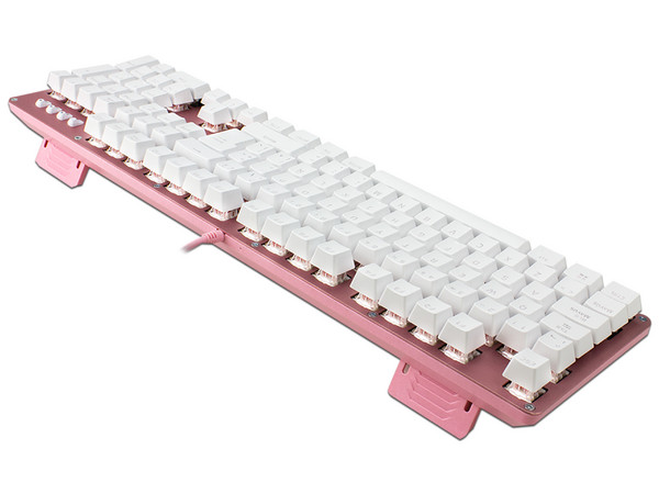 Teclado mecánico Gamer Game Factor KBG400 con teclas retroiluminadas, Switch KRED Rojo, USB. Color Rosa.
