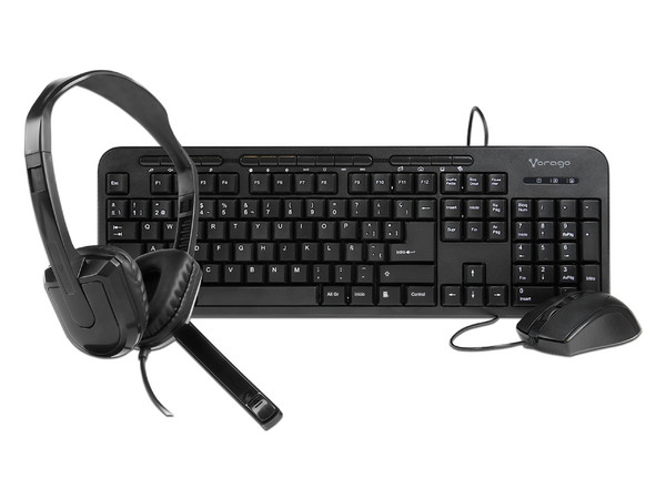 Kit 3 en 1 Vorago de Teclado KM-107, Mouse Óptico y Diadema HS-400.
