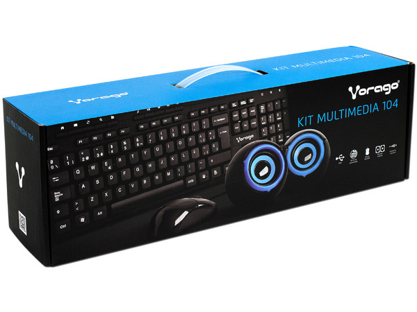 Kit Multimedia 3 en 1 Vorago 104 de Teclado Multimedia, Mouse Óptico y Bocinas.