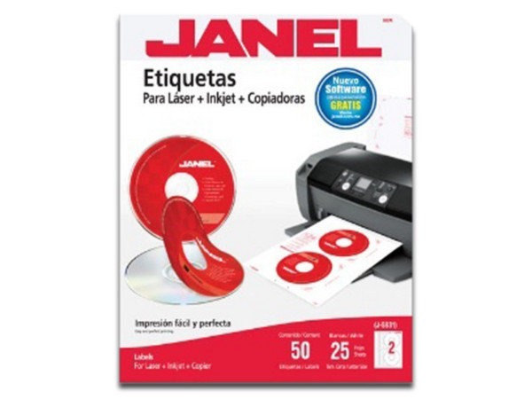 Etiqueta Blanca Janel para CD/DVD, 117mm, 50 Etiquetas. Color Blanco.