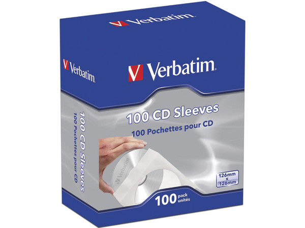Paquete de 100 sobres de papel Verbatim para CD o DVD.