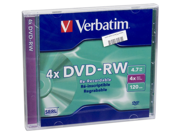 DVD-RW Verbatim, 4.7GB, 4X, 1 pieza.