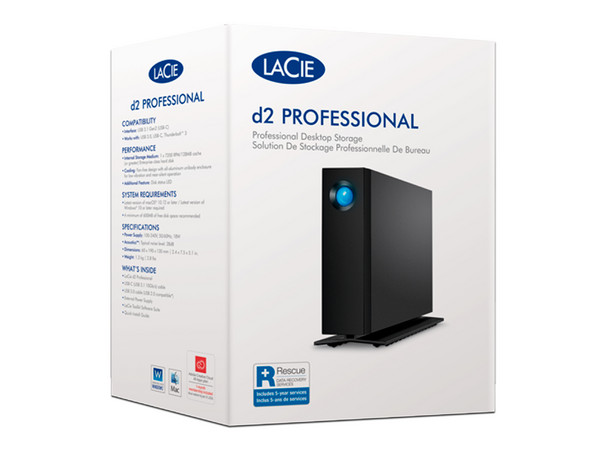 Disco Duro Externo LaCie D2 Professional de 10 TB, USB 3.1, compatible con Thunderbolt 3 y USB-C. Color Negro.