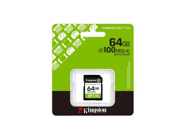 Memoria Kingston SDXC UHS-I U1 Canvas Select Plus de 64GB, Gen 3, 100 MB/s, Clase 10.