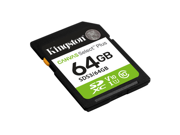 Memoria Kingston SDXC UHS-I U1 Canvas Select Plus de 64GB, Gen 3, 100 MB/s, Clase 10.
