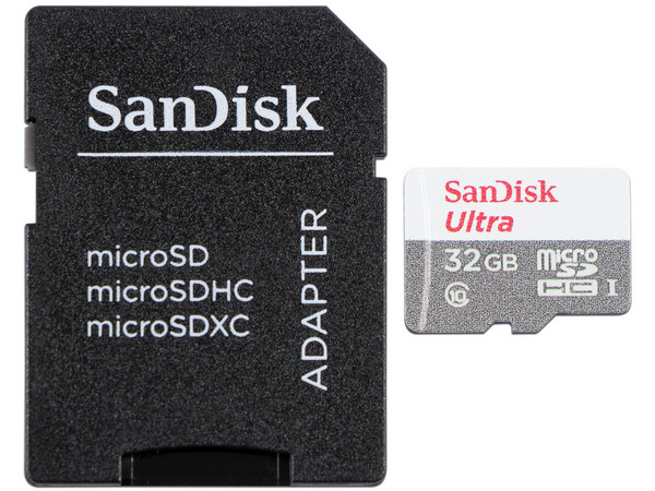 Memoria SanDisk Ultra MicroSDHC UHS-1 de 32 GB, Clase 10, Incluye adaptador SD.