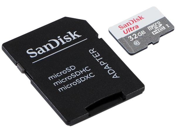 Memoria SanDisk Ultra MicroSDHC UHS-1 de 32 GB, Clase 10, Incluye adaptador SD.