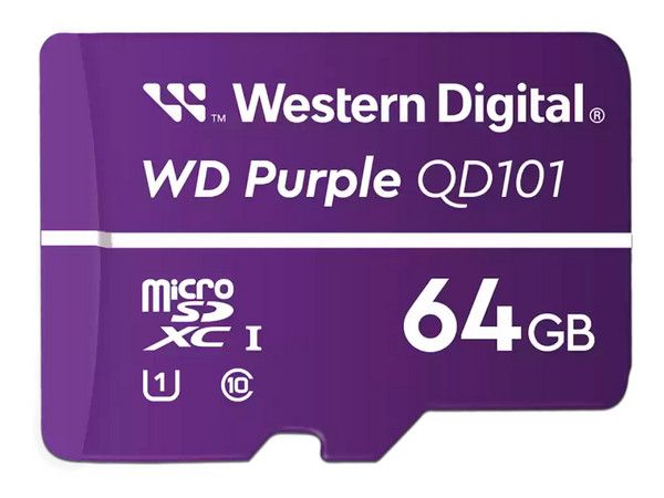 Memoria Western Digital Purple MicroSDXC UHS-1 U1 de 64 GB, Especializada Para Videovigilancia, Clase 10.