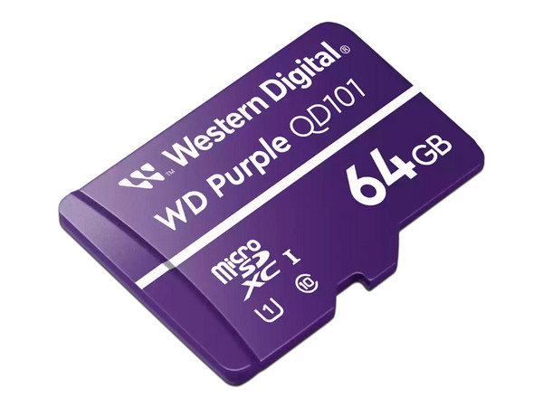 Memoria Western Digital Purple MicroSDXC UHS-1 U1 de 64 GB, Especializada Para Videovigilancia, Clase 10.