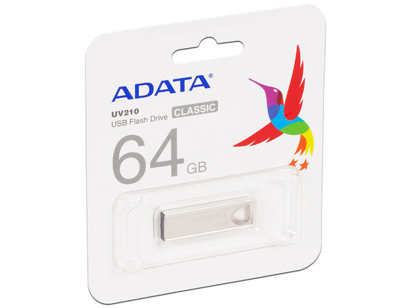 Unidad Flash USB 2.0 ADATA UV210 de 64GB. Color Metálico.