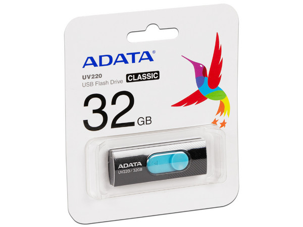 Unidad Flash USB 2.0 ADATA UV220 de 32 GB. Color Negro/Azul.