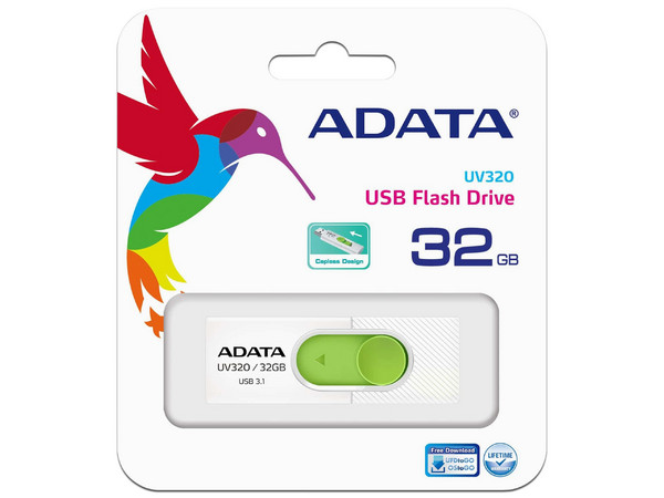 Unidad Flash USB 3.0 ADATA UV320 de 32GB. Color Blanco/Verde.