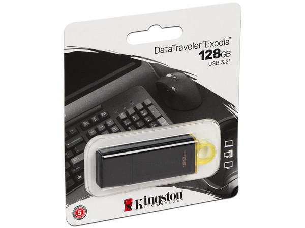 Unidad Flash USB 3.2 Kingston DataTraveler Exodia de 128GB. Color Negro.