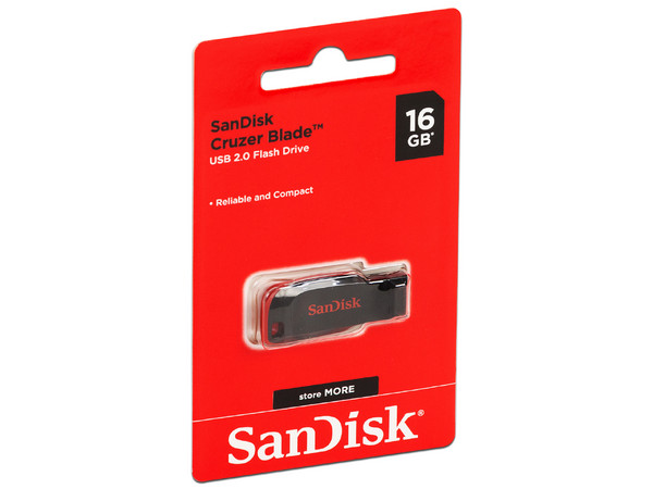 Unidad Flash USB 2.0 SanDisk Cruzer Blade de 16GB.