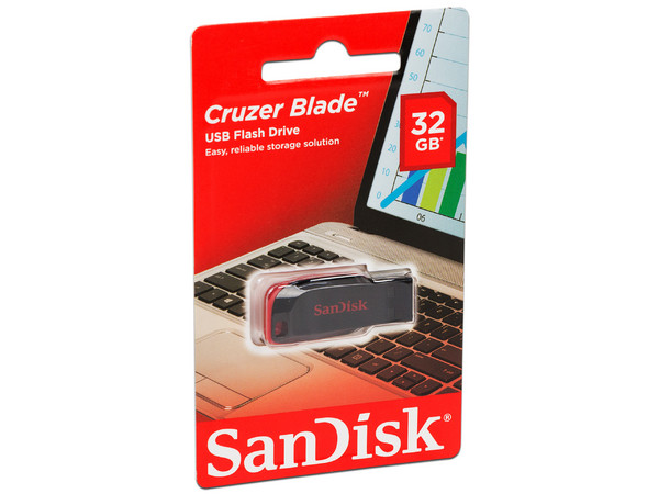 Unidad Flash USB 2.0 SanDisk Cruzer Blade de 32GB.