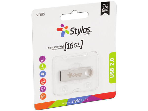 Unidad Flash USB 2.0 Stylos STMUSB2B de 16GB. Color Plata.