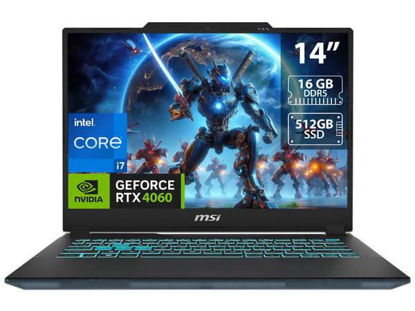 Laptop Gamer MSI Cyborg 14:
Procesador Intel Core i7 13620H (hasta 4.9 GHz),
Memoria de 16GB DDR5,
SSD de 512GB,
Pantalla de 14