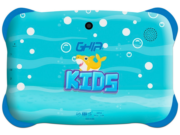Tablet GHIA Kids 7:
Procesador A133 Quad Core (hasta 1.5GHz),
Memoria RAM de 2GB, Almacenamiento de 32GB,
Pantalla LED Multi Touch de 7