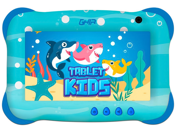 Tablet GHIA Kids 7:
Procesador A133 Quad Core (hasta 1.5GHz),
Memoria RAM de 2GB, Almacenamiento de 32GB,
Pantalla LED Multi Touch de 7