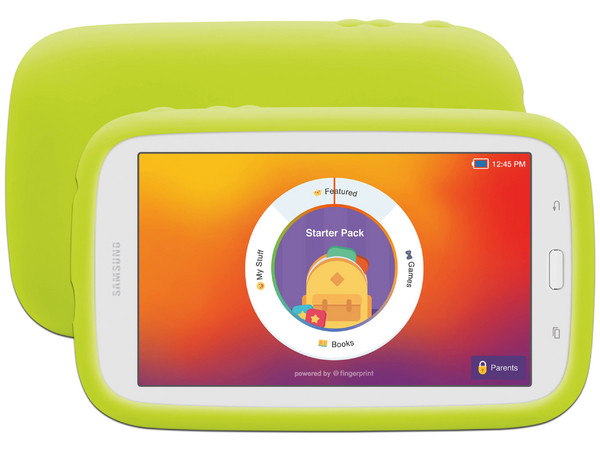 Tablet Samsung Galaxy Kids:
Procesador Quad Core (1.3 GHz),
Memoria RAM de 1GB,
Almacenamiento de 8GB,
Pantalla LED Multi touch de 7