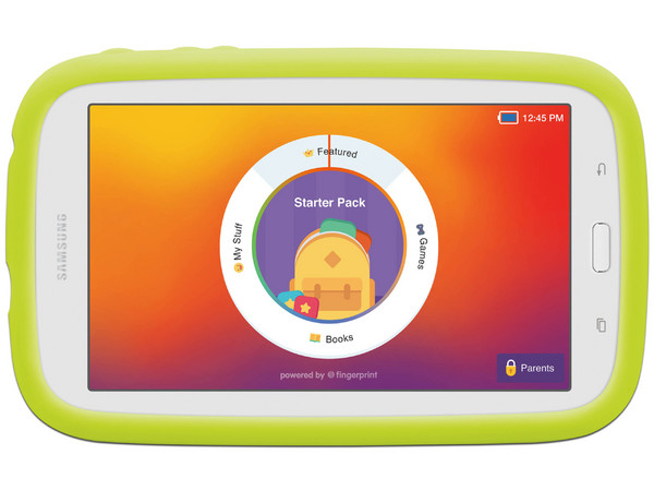 Tablet Samsung Galaxy Kids:
Procesador Quad Core (1.3 GHz),
Memoria RAM de 1GB,
Almacenamiento de 8GB,
Pantalla LED Multi touch de 7