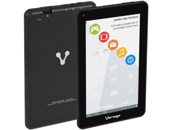 Tablet Vorago PAD 7 V5:
Procesador Quad Core (1.3Ghz),
Memoria RAM de 1GB, Almacenamiento de 16GB,
(expandible con MicroSD),
Pantalla LED Multi-touch de 7