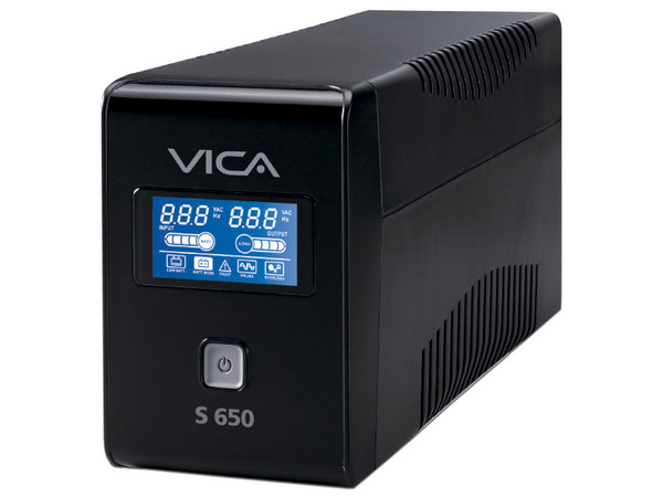 NO-BREAK con regulador Vica S650, 350 W (650 VA) con 6 conexiones Nema 5-15R.