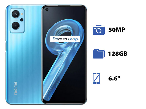 Smartphone Realme 9i:
Procesador Snapdragon 680 Octa Core (hasta 2.4GHz),
Memoria RAM de 6GB, Almacenamiento de 128GB,
Pantalla LED Multi Touch de 6.6