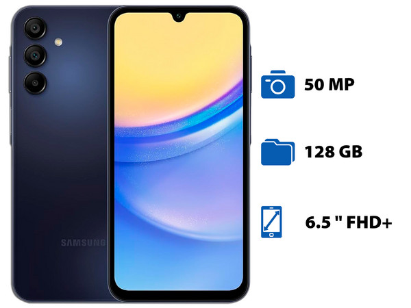 Smartphone Samsung Galaxy A15:
Procesador Octa Core (hasta 2.2 GHz),
Memoria RAM de 6GB,
Almacenamiento de 128GB,
Pantalla AMOLED Multi-Touch de 6.5