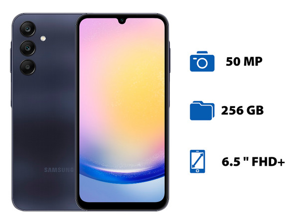 Smartphone Samsung Galaxy A25 5G:
Procesador Octa Core (hasta 2.4 GHz),
Memoria RAM de 8GB, Almacenamiento de 256GB,
Pantalla AMOLED de 6.5