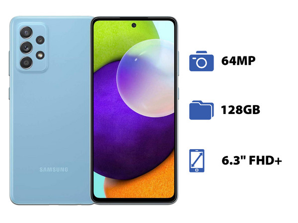 Smartphone Samsung Galaxy A52:
Procesador Snapdragon 720G Octa Core (hasta 2.3 GHz),
Memoria RAM de 6GB, Almacenamiento de 128GB,
Pantalla Super AMOLED Multi Touch de 6.3