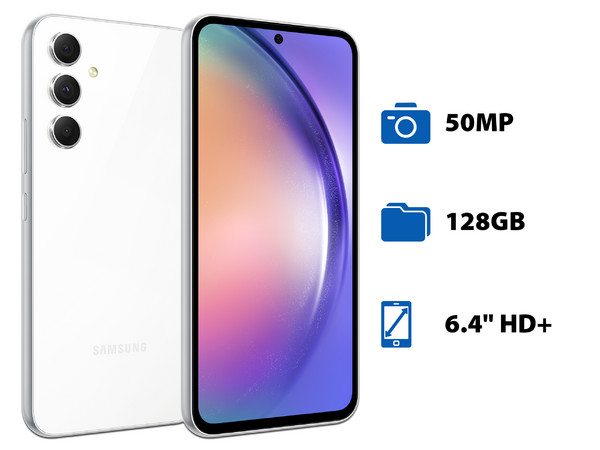 Smartphone Samsung Galaxy A54 5G:
Procesador Exynos Octa-Core (hasta 2.0 GHz),
Memoria RAM de 8GB, Almacenamiento de 128GB,
Pantalla LED Multi Touch de 6.4