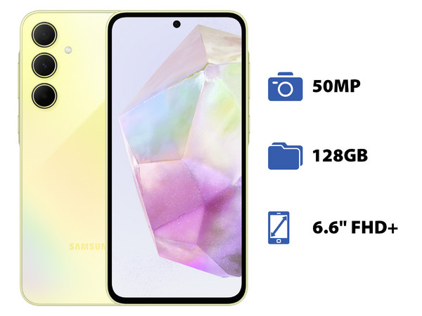 Smartphone Samsung Galaxy A55 5G:
Procesador Octa Core (2.75 GHz),
Memoria RAM de 8GB, Almacenamiento de 128GB,
Pantalla Super AMOLED de 6.6
